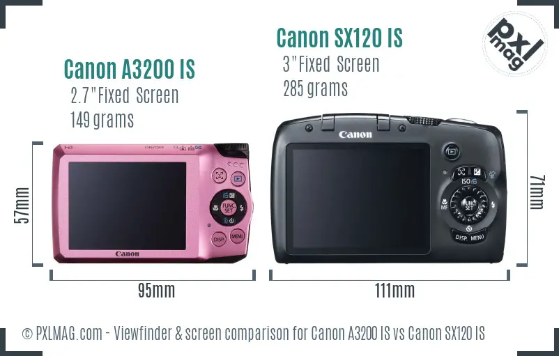 Canon A3200 IS vs Canon SX120 IS Screen and Viewfinder comparison Canon A3200 IS vs Canon SX120 IS Screen and Viewfinder comparison