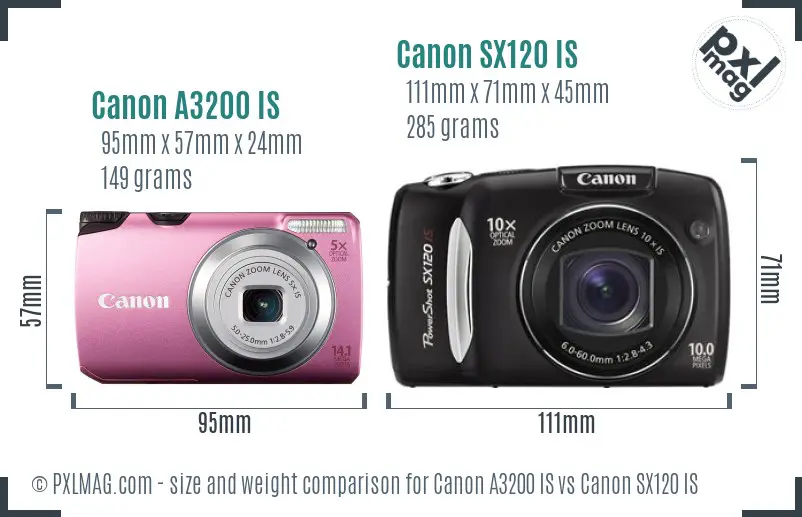 Canon A3200 IS vs Canon SX120 IS size comparison Canon A3200 IS vs Canon SX120 IS size comparison