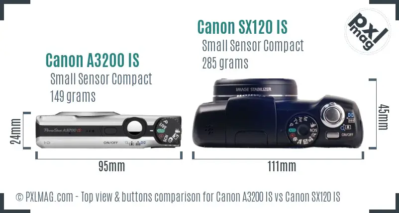 Canon A3200 IS vs Canon SX120 IS top view buttons comparison Canon A3200 IS vs Canon SX120 IS top view buttons comparison
