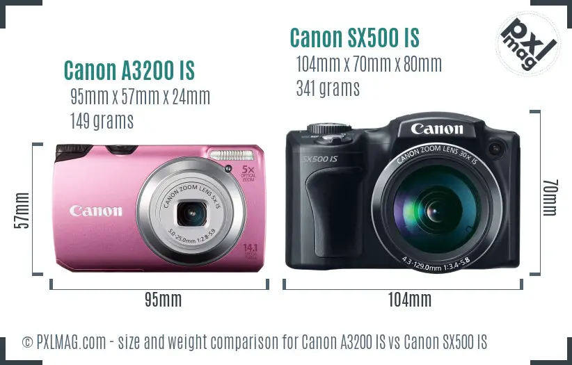Canon A3200 IS vs Canon SX500 IS size comparison
