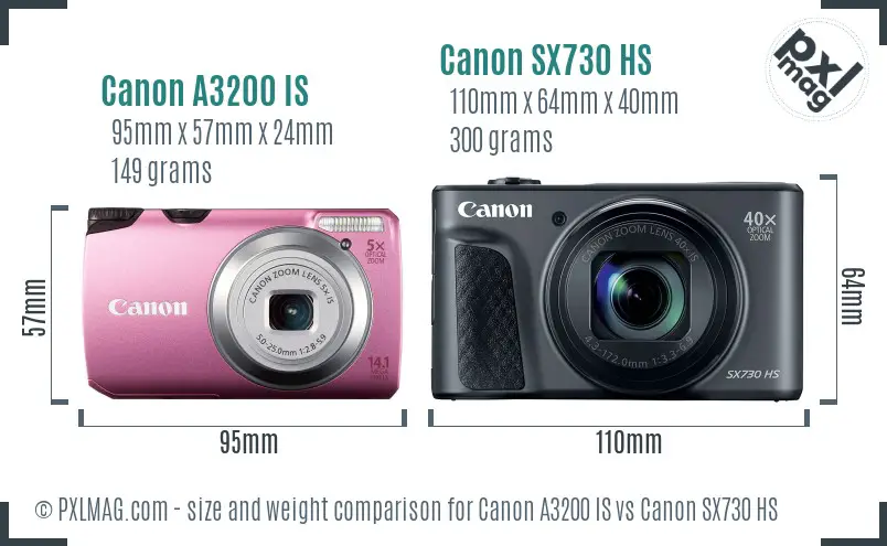 Canon A3200 IS vs Canon SX730 HS size comparison Canon A3200 IS vs Canon SX730 HS size comparison