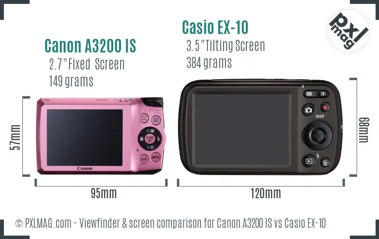 Canon A3200 IS vs Casio EX-10 Screen and Viewfinder comparison