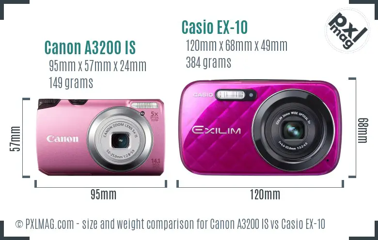 Canon A3200 IS vs Casio EX-10 size comparison