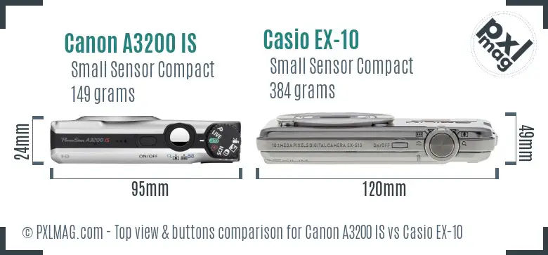 Canon A3200 IS vs Casio EX-10 top view buttons comparison