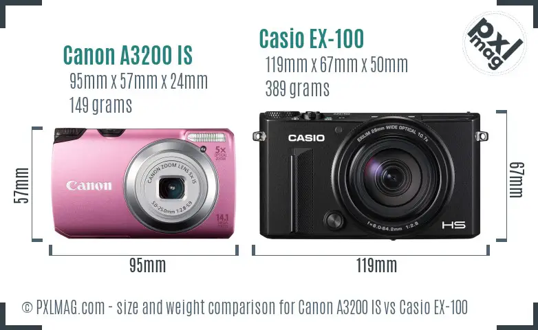 Canon A3200 IS vs Casio EX-100 size comparison Canon A3200 IS vs Casio EX-100 size comparison