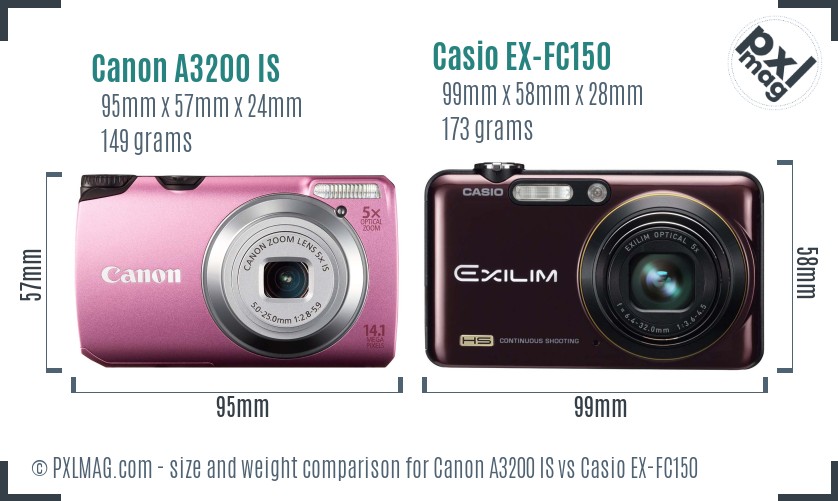 Canon A3200 IS vs Casio EX-FC150 size comparison Canon A3200 IS vs Casio EX-FC150 size comparison