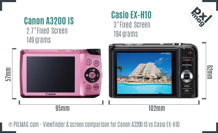 Canon A3200 IS vs Casio EX-H10 Screen and Viewfinder comparison Canon A3200 IS vs Casio EX-H10 Screen and Viewfinder comparison
