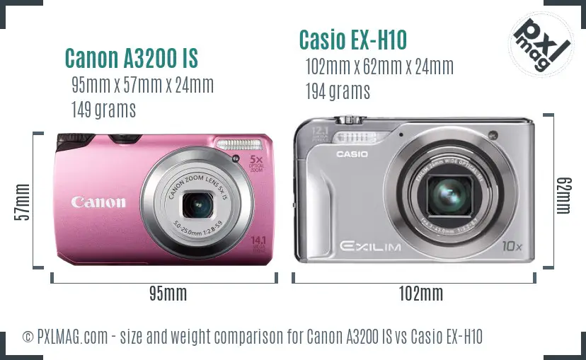 Canon A3200 IS vs Casio EX-H10 size comparison Canon A3200 IS vs Casio EX-H10 size comparison