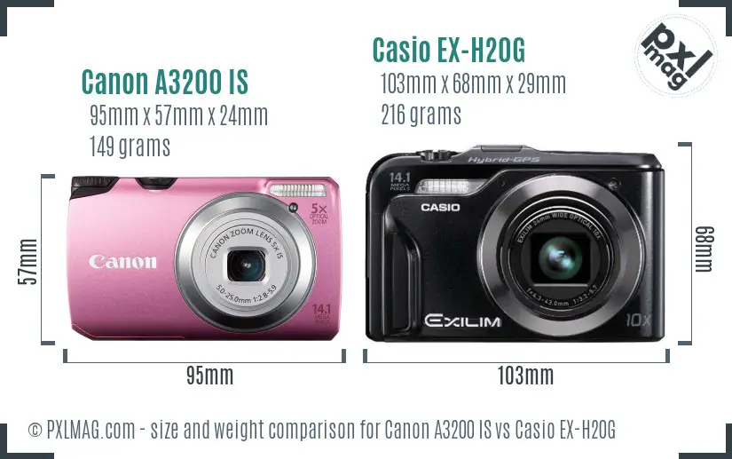 Canon A3200 IS vs Casio EX-H20G size comparison