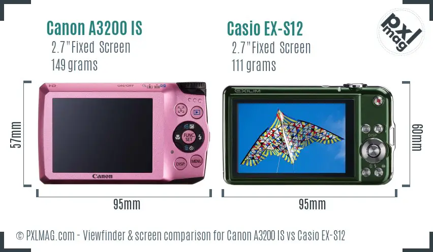 Canon A3200 IS vs Casio EX-S12 Screen and Viewfinder comparison