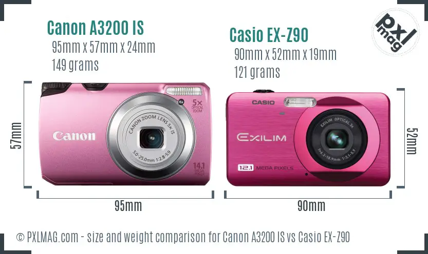 Canon A3200 IS vs Casio EX-Z90 size comparison Canon A3200 IS vs Casio EX-Z90 size comparison