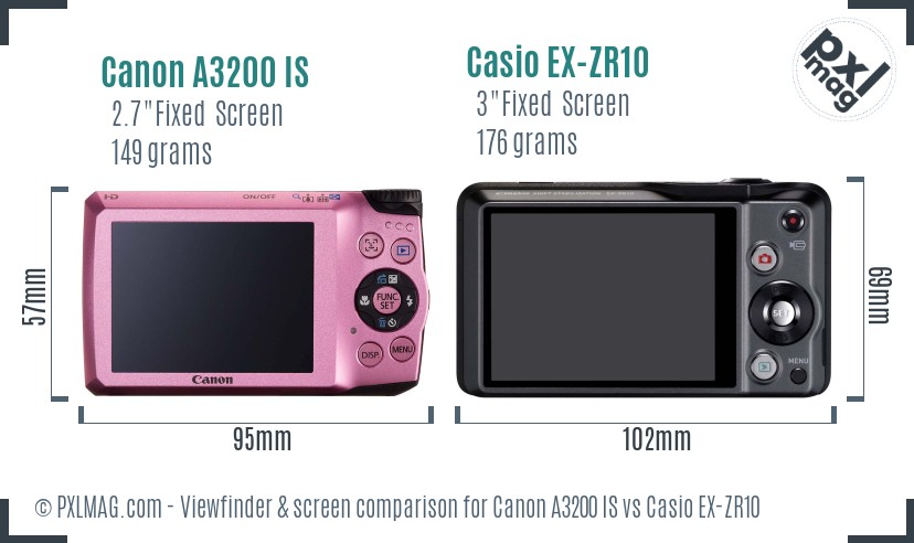 Canon A3200 IS vs Casio EX-ZR10 Screen and Viewfinder comparison