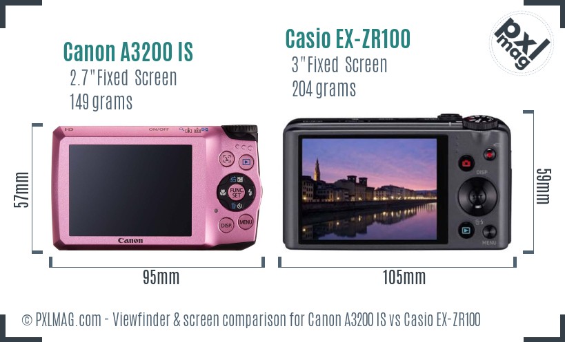 Canon A3200 IS vs Casio EX-ZR100 Screen and Viewfinder comparison