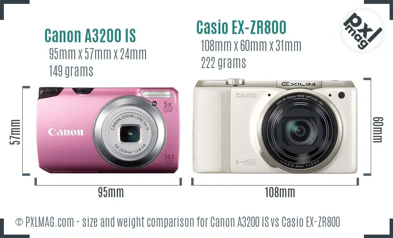 Canon A3200 IS vs Casio EX-ZR800 size comparison Canon A3200 IS vs Casio EX-ZR800 size comparison