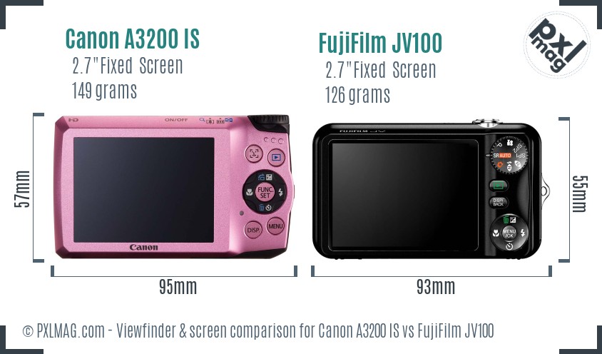 Canon A3200 IS vs FujiFilm JV100 Screen and Viewfinder comparison