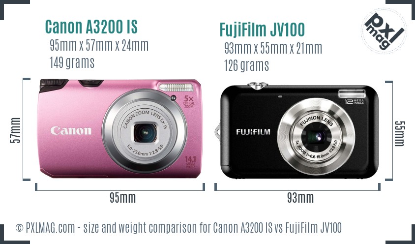 Canon A3200 IS vs FujiFilm JV100 size comparison Canon A3200 IS vs FujiFilm JV100 size comparison