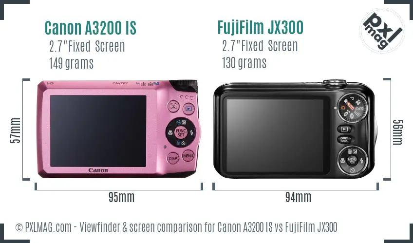Canon A3200 IS vs FujiFilm JX300 Screen and Viewfinder comparison