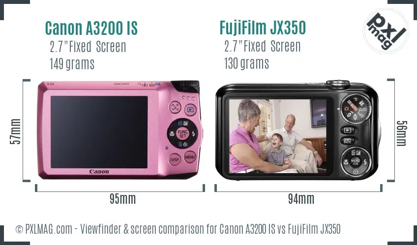 Canon A3200 IS vs FujiFilm JX350 Screen and Viewfinder comparison