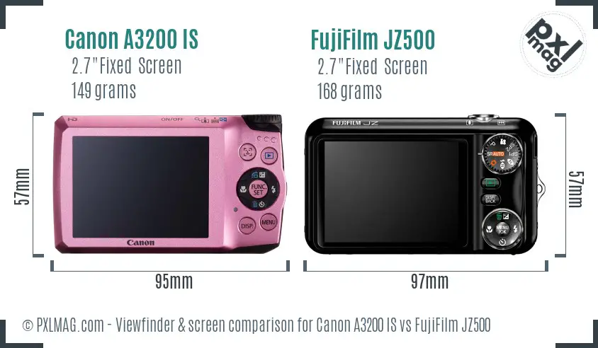Canon A3200 IS vs FujiFilm JZ500 Screen and Viewfinder comparison Canon A3200 IS vs FujiFilm JZ500 Screen and Viewfinder comparison