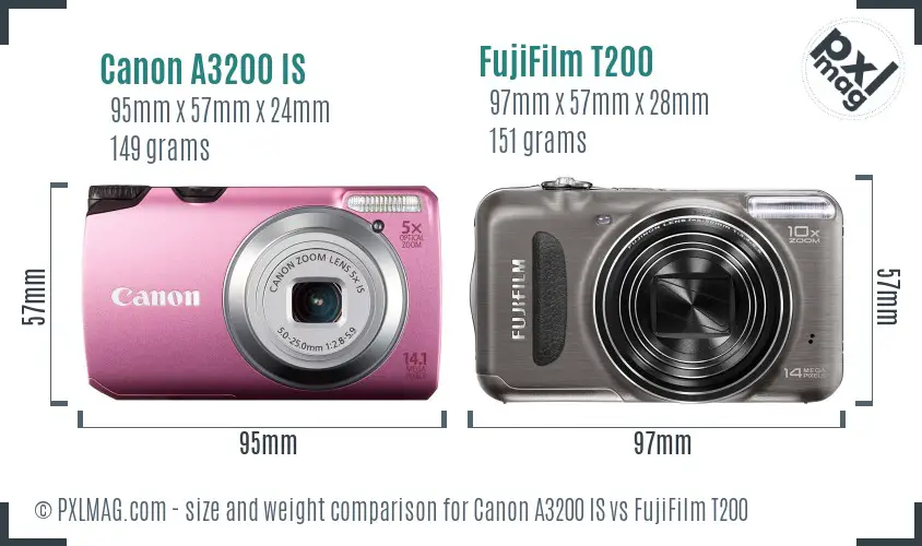 Canon A3200 IS vs FujiFilm T200 size comparison Canon A3200 IS vs FujiFilm T200 size comparison