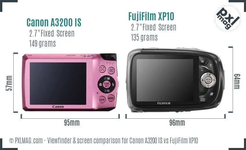 Canon A3200 IS vs FujiFilm XP10 Screen and Viewfinder comparison