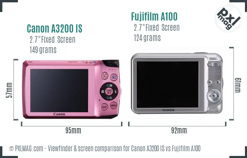 Canon A3200 IS vs Fujifilm A100 Screen and Viewfinder comparison