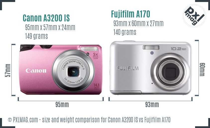 Canon A3200 IS vs Fujifilm A170 size comparison Canon A3200 IS vs Fujifilm A170 size comparison