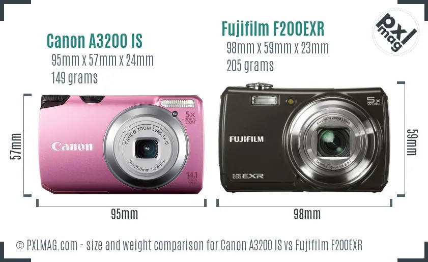 Canon A3200 IS vs Fujifilm F200EXR size comparison
