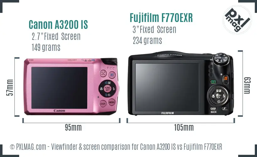 Canon A3200 IS vs Fujifilm F770EXR Screen and Viewfinder comparison