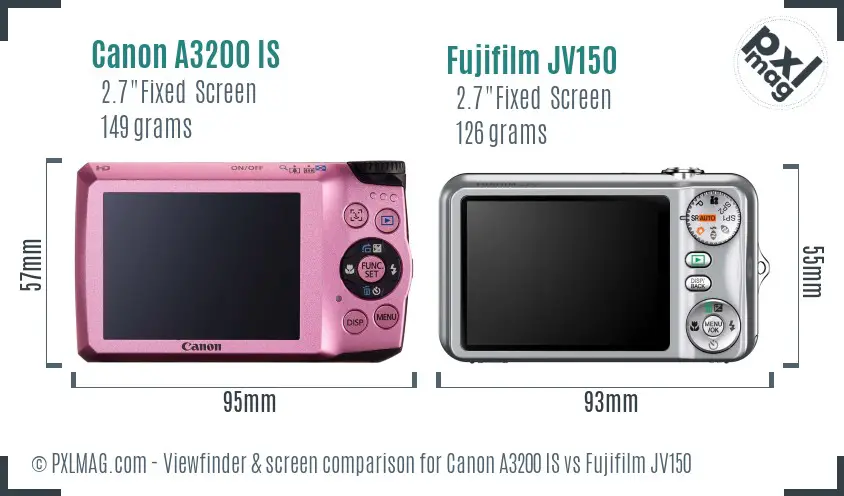 Canon A3200 IS vs Fujifilm JV150 Screen and Viewfinder comparison