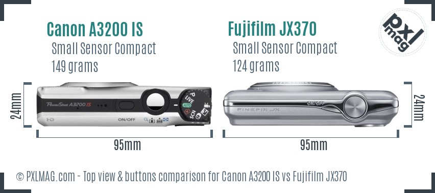Canon A3200 IS vs Fujifilm JX370 top view buttons comparison