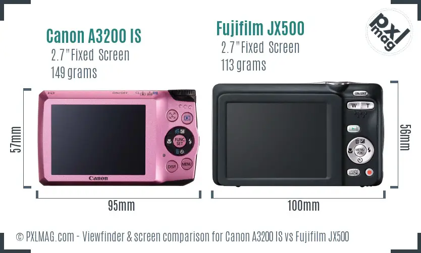 Canon A3200 IS vs Fujifilm JX500 Screen and Viewfinder comparison