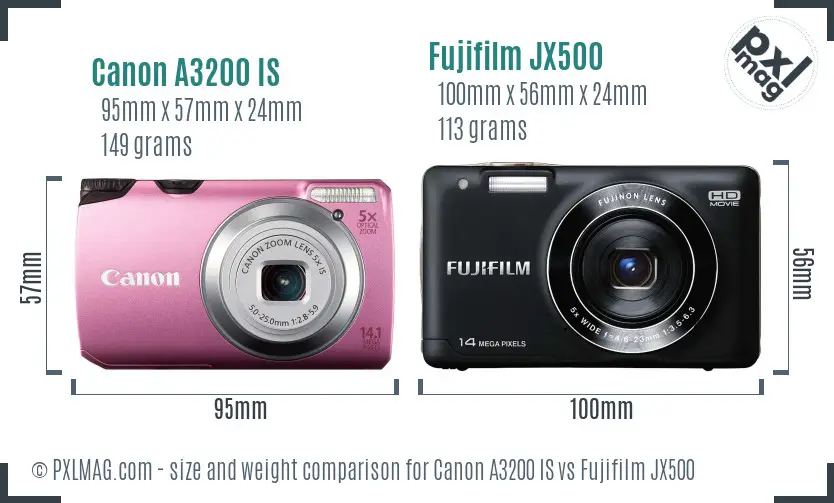 Canon A3200 IS vs Fujifilm JX500 size comparison