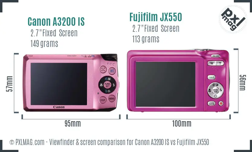 Canon A3200 IS vs Fujifilm JX550 Screen and Viewfinder comparison