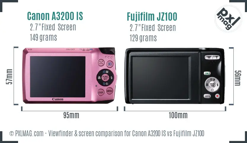 Canon A3200 IS vs Fujifilm JZ100 Screen and Viewfinder comparison