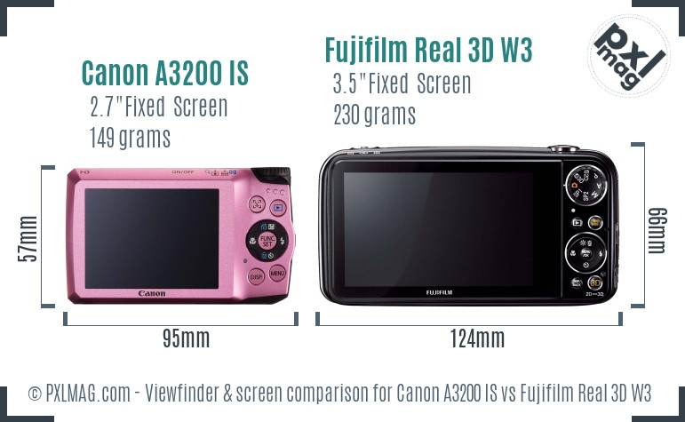 Canon A3200 IS vs Fujifilm Real 3D W3 Screen and Viewfinder comparison