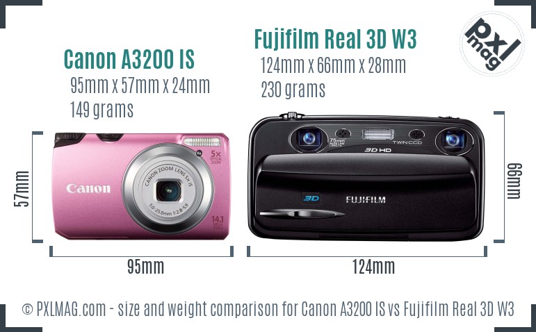 Canon A3200 IS vs Fujifilm Real 3D W3 size comparison Canon A3200 IS vs Fujifilm Real 3D W3 size comparison