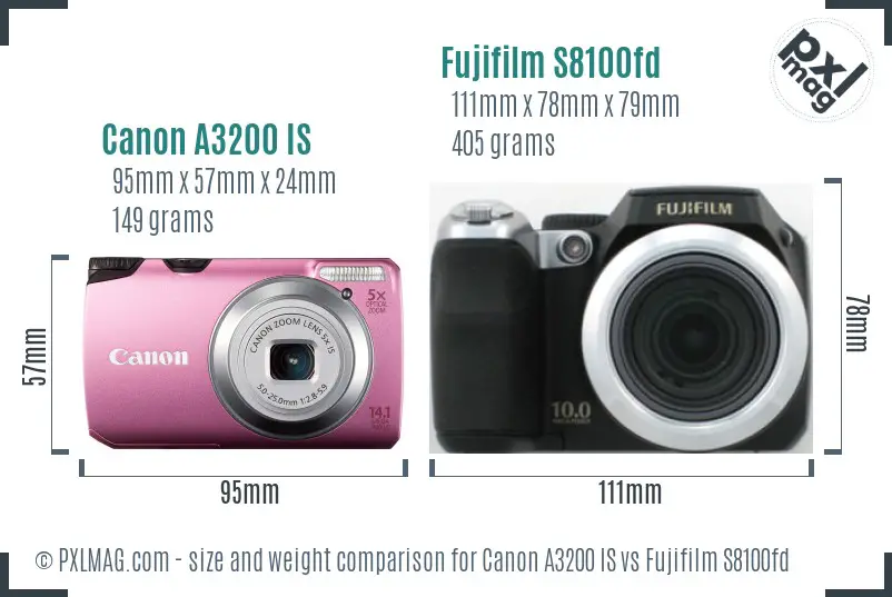 Canon A3200 IS vs Fujifilm S8100fd size comparison