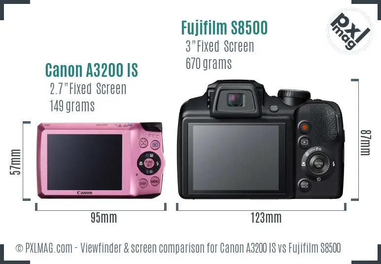 Canon A3200 IS vs Fujifilm S8500 Screen and Viewfinder comparison