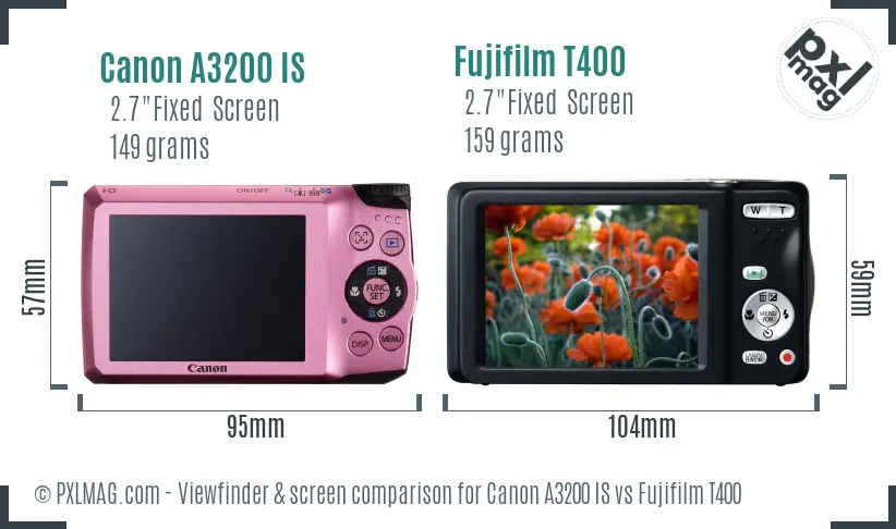 Canon A3200 IS vs Fujifilm T400 Screen and Viewfinder comparison