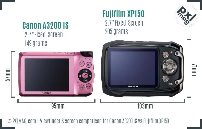 Canon A3200 IS vs Fujifilm XP150 Screen and Viewfinder comparison