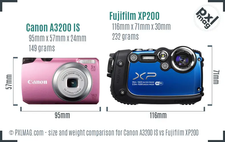 Canon A3200 IS vs Fujifilm XP200 size comparison Canon A3200 IS vs Fujifilm XP200 size comparison