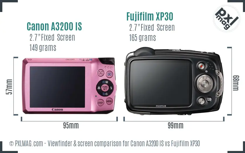 Canon A3200 IS vs Fujifilm XP30 Screen and Viewfinder comparison