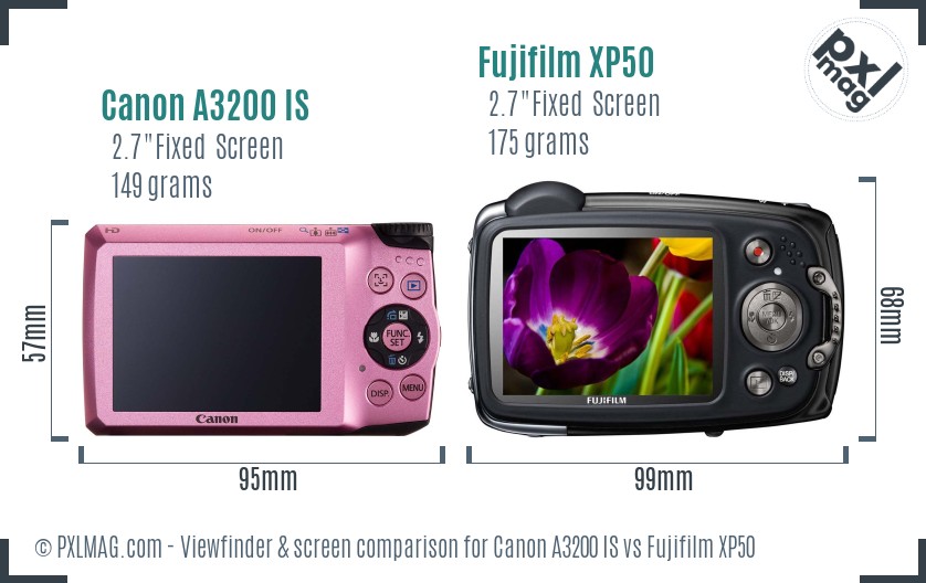 Canon A3200 IS vs Fujifilm XP50 Screen and Viewfinder comparison