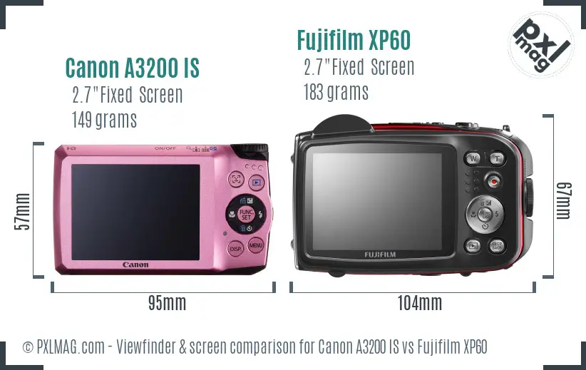 Canon A3200 IS vs Fujifilm XP60 Screen and Viewfinder comparison