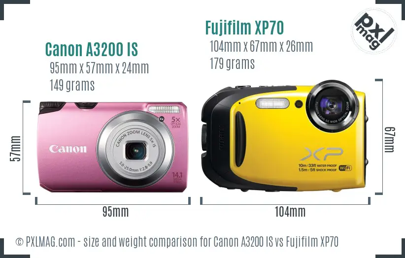Canon A3200 IS vs Fujifilm XP70 size comparison Canon A3200 IS vs Fujifilm XP70 size comparison