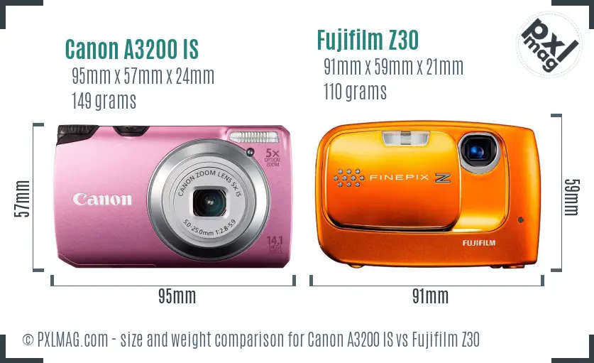 Canon A3200 IS vs Fujifilm Z30 size comparison Canon A3200 IS vs Fujifilm Z30 size comparison