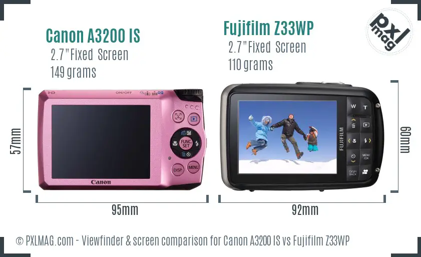 Canon A3200 IS vs Fujifilm Z33WP Screen and Viewfinder comparison