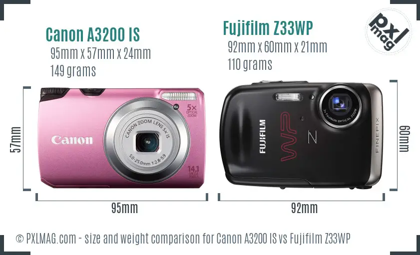Canon A3200 IS vs Fujifilm Z33WP size comparison