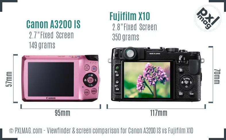 Canon A3200 IS vs Fujifilm X10 Screen and Viewfinder comparison